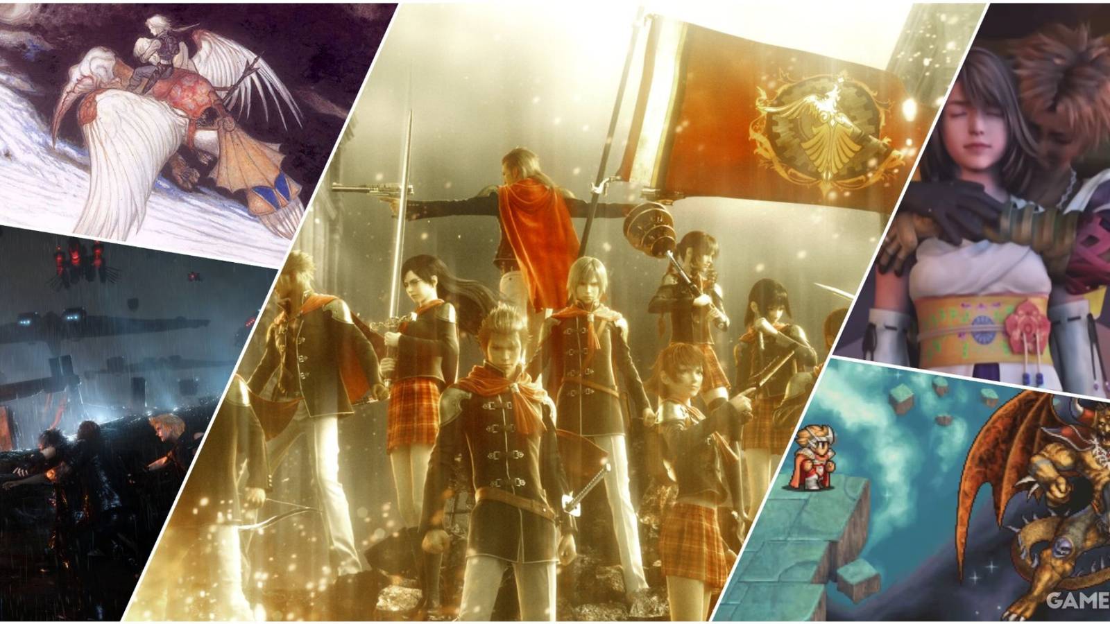 A Collage Of Key Art & Key Frames From Final Fantasy Type-O, 2, 15, 6, & 10 (1)