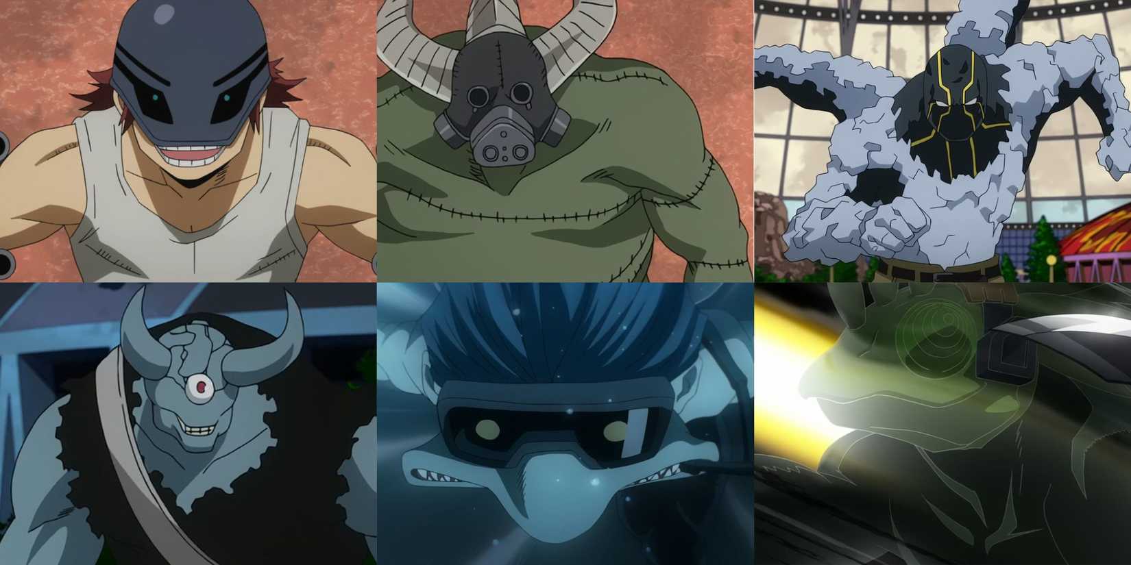 A collage of six minor villains from the USJ Arc - My Hero Academia