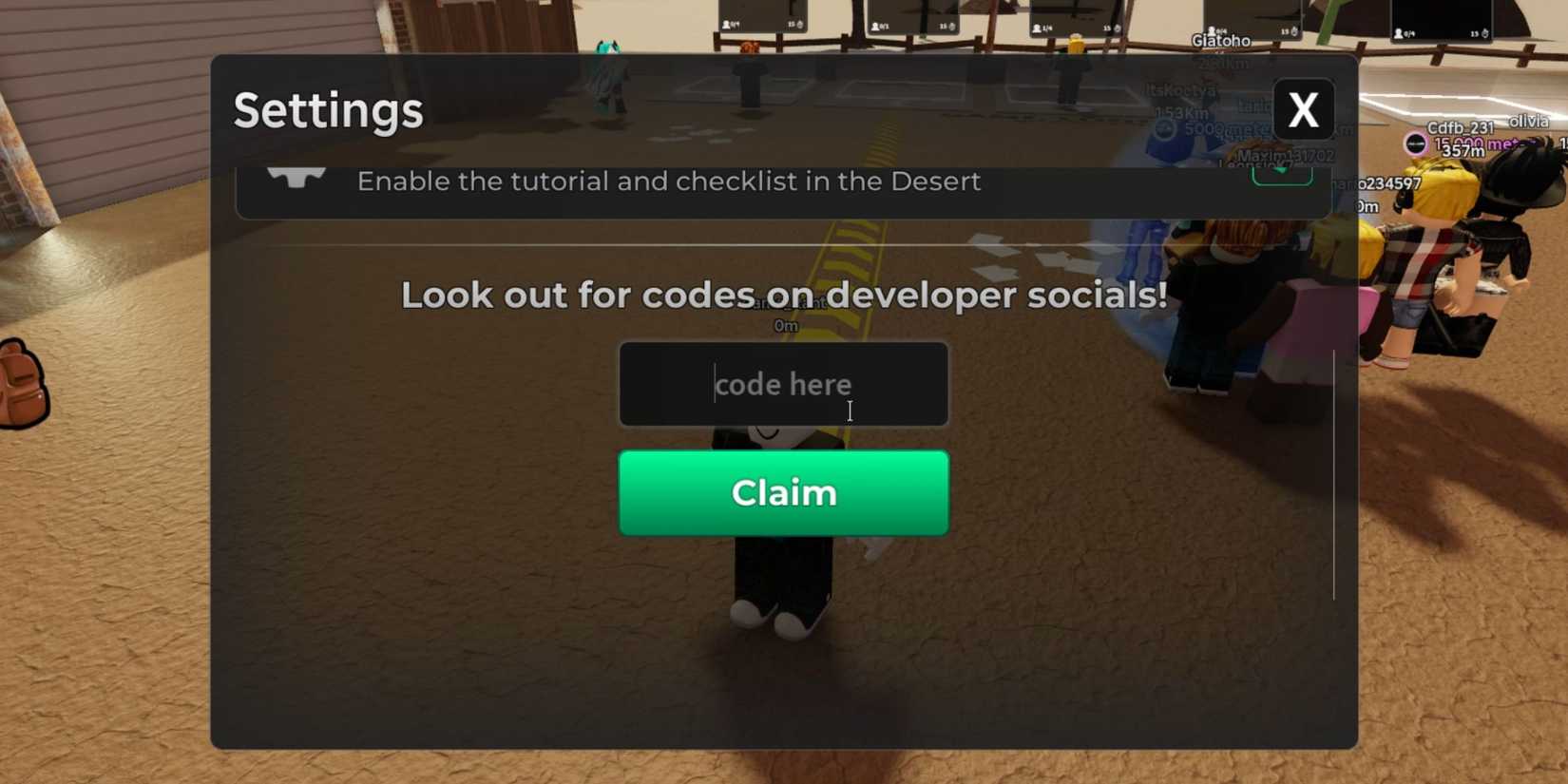 A Dusty Trip the codes tab