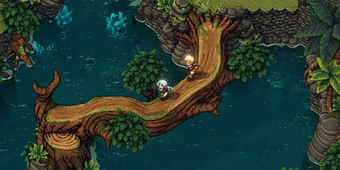 A Key Frame From Sea of Stars Showing The Player's Party Exploring A Forested Overworld Area