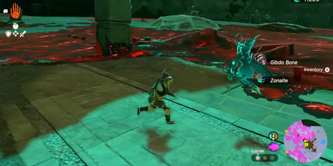 A Key Frame From The Legend Of Zelda Tears Of The Kingdom Showing The Player Approaching An Enemy While Collecting Gibdo Bones