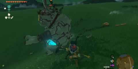 A Key Frame From The Legend Of Zelda Tears Of The Kingdom Showing The Player Approaching An Enemy With The Gleeok Horn Spear Equipped