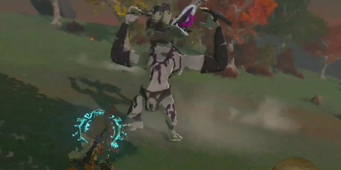 A Key Frame From The Legend Of Zelda Tears Of The Kingdom Showing The Player Approaching An Enemy With The Silver Moblin Hammer Equipped