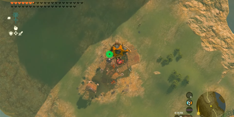 A Key Frame From The Legend Of Zelda Tears Of The Kingdom Showing The Player Gliding Towards An Enemy With The Bomb Shield Equipped