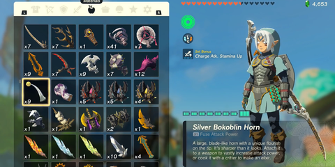 A Key Frame From The Legend Of Zelda Tears Of The Kingdom Showing The Player Interacting With The Silver Bokoblin Horn In The Game's Menu