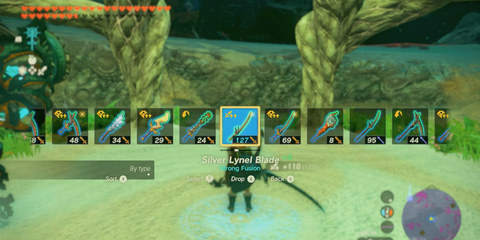 A Key Frame From The Legend Of Zelda Tears Of The Kingdom Showing The Player Interacting With The Silver Lynel Blade In The Game's Pop-Up Menu