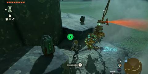 A Key Frame From The Legend Of Zelda Tears Of The Kingdom Showing The Player Sneaking Up On An Enemy With The Silver Lynel Reaper