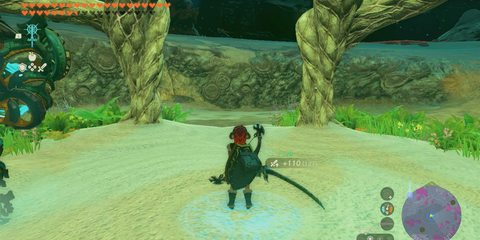 A Key Frame From The Legend Of Zelda Tears Of The Kingdom Showing The Player Standing With The Silver Lynel Blade Equipped