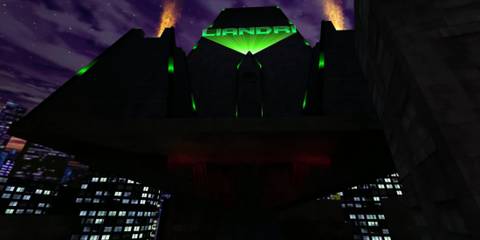 A Key Frame From Unreal Tournament Shwoing A Landscape Shot With A Futuristic Building-1