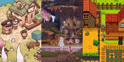 Cozy Grove on left, Infinity Nikki in center and Stardew Valley on right