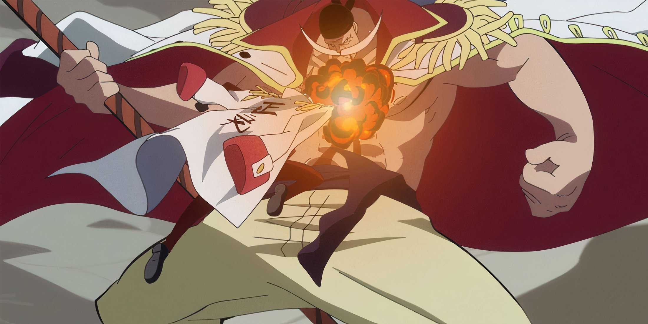 In One Piece, Akainu hits Whitebeard in the chest with his magma fist.