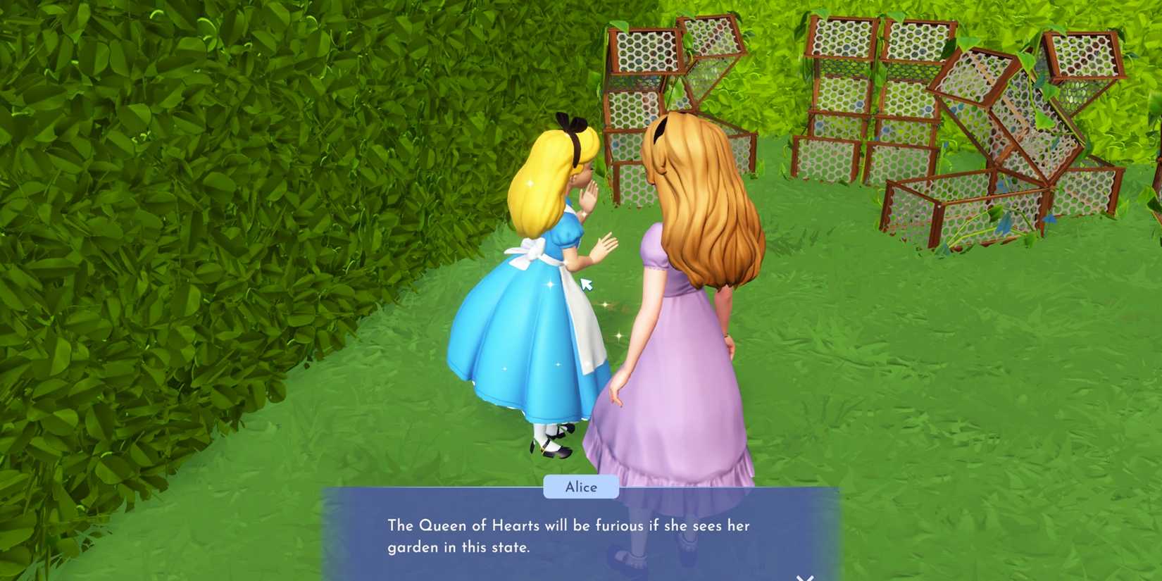 alice asking players to tidy up the garden in ddv disney dreamlight valley
