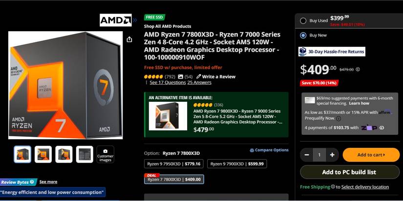AMD 7 7800X3D on Newegg