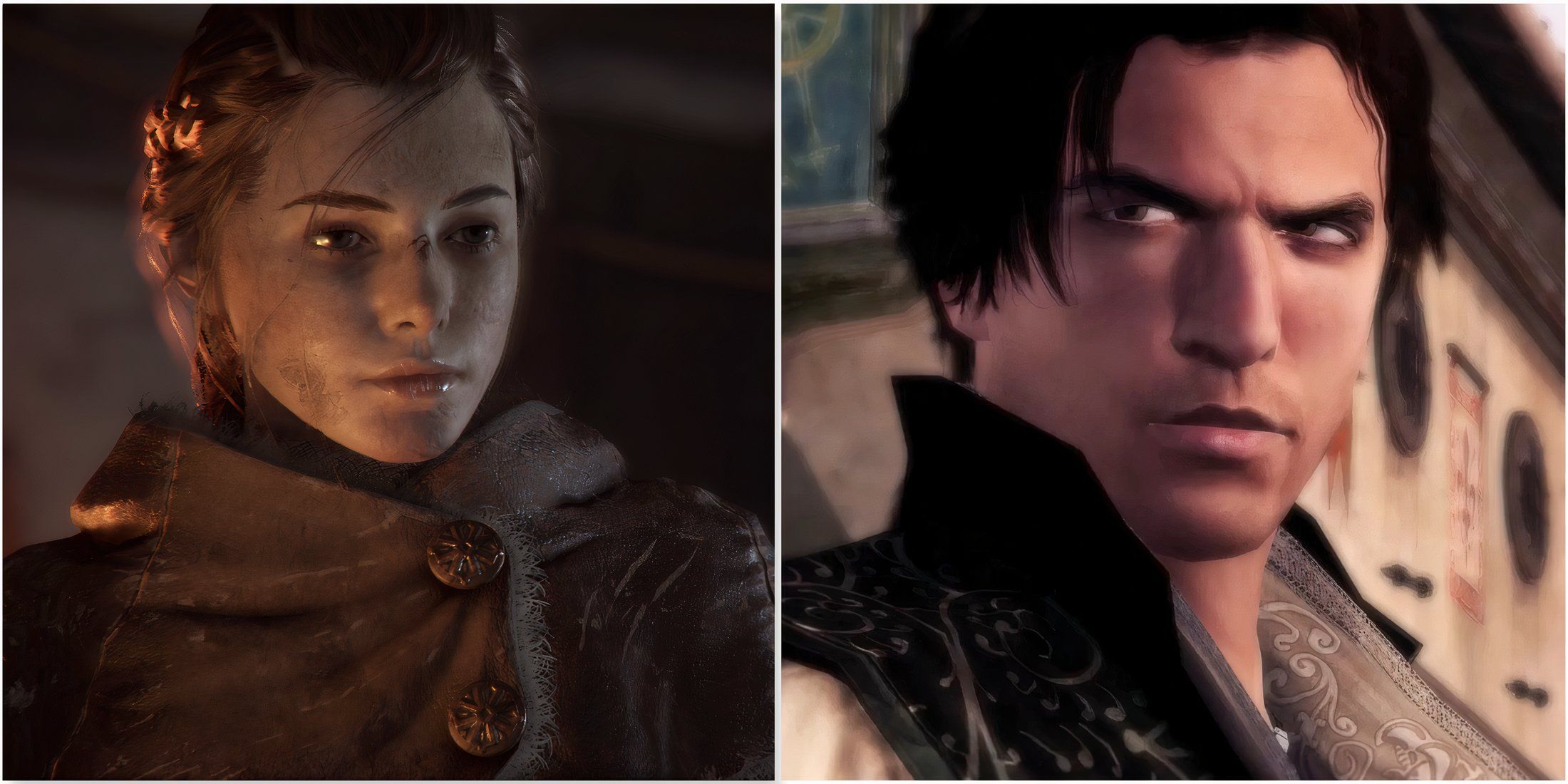 Amicia in A Plague Tale Innocence and Ezio in Assassin's Creed 2