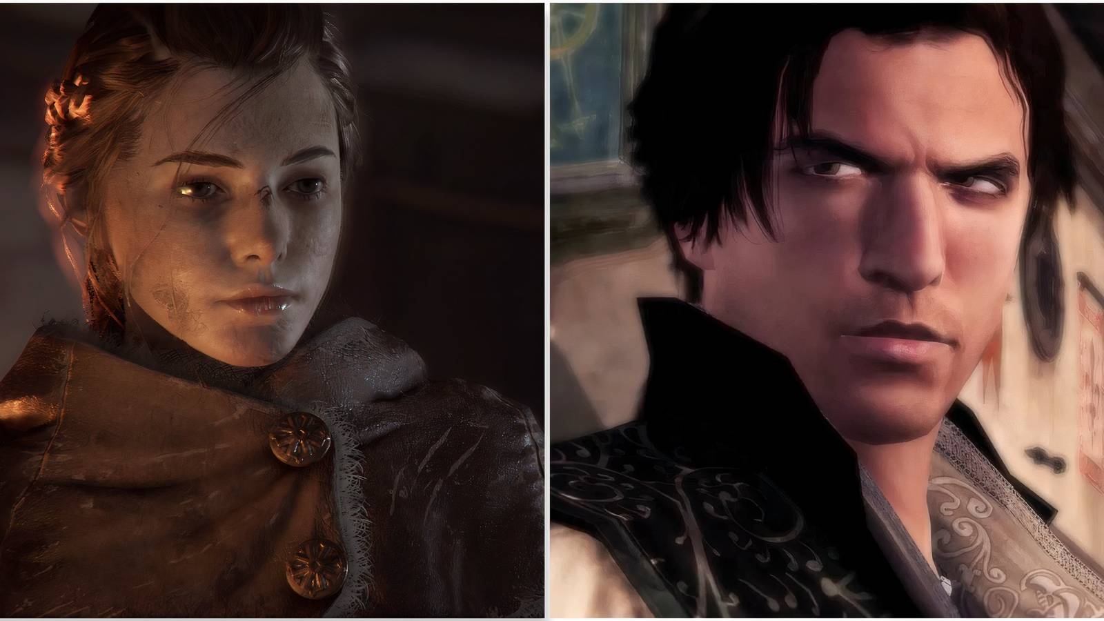 Amicia in A Plague Tale Innocence and Ezio in Assassin's Creed 2