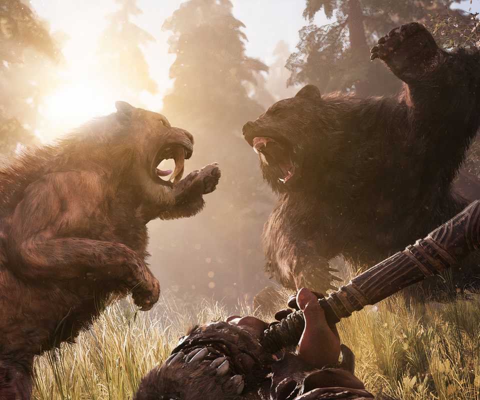 Hewan purba bertarung di Far Cry Primal