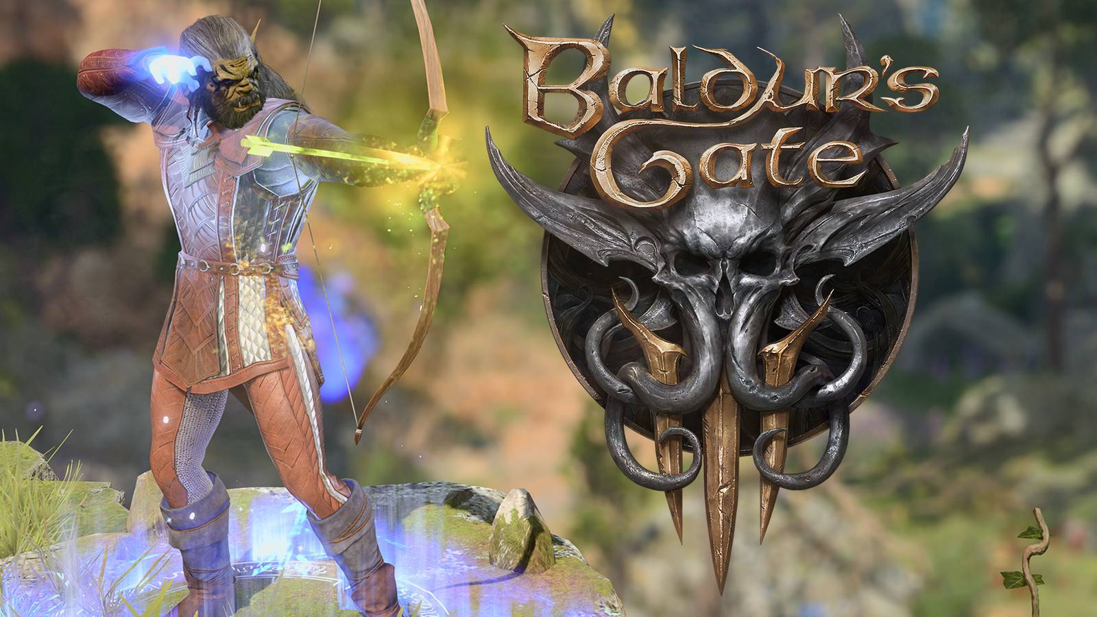 Baldur's Gate 3 logo next to orc archer