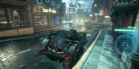 The Batmobile chasing an APC in Batman: Arkham Knight
