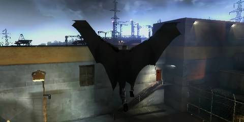 Batman gliding through the air in Batman Begins