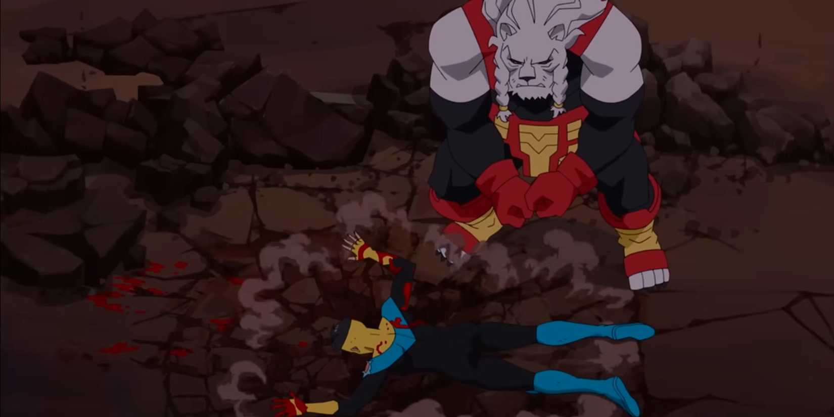 Battle Beast handily defeats Invincible, Titan and the Guardians of the Globe in Invincible Season 1