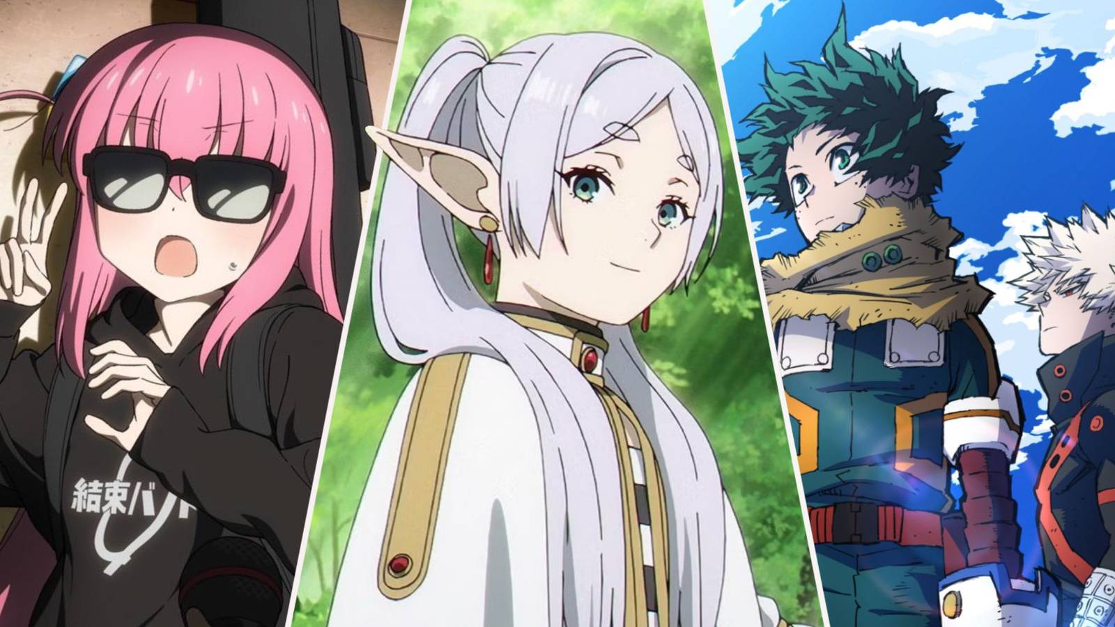 best anime start 2025, frieren, mha, and bocchi the rock