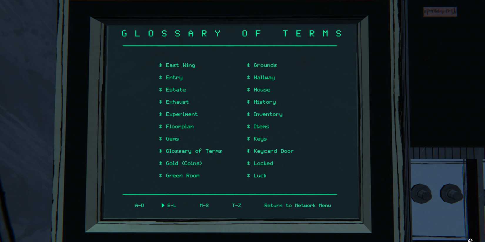 Blue Prince Glossary All Terms Definitions Terminal Access E-L
