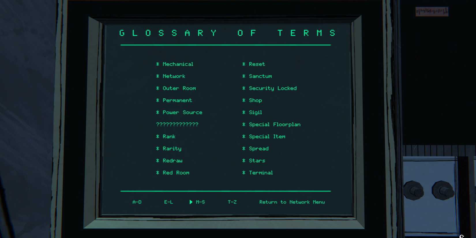 Blue Prince Glossary All Terms Definitions Terminal Access M-S