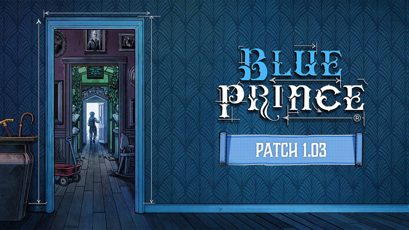 Blue Prince Patch 1.03 Patch Notes Changelog Update title card key art