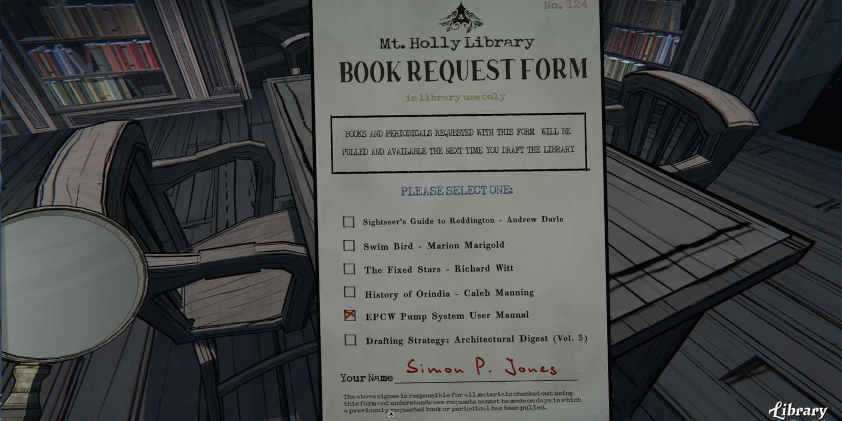 Blue-Prince-Pump-Room-Guide-Library-Book