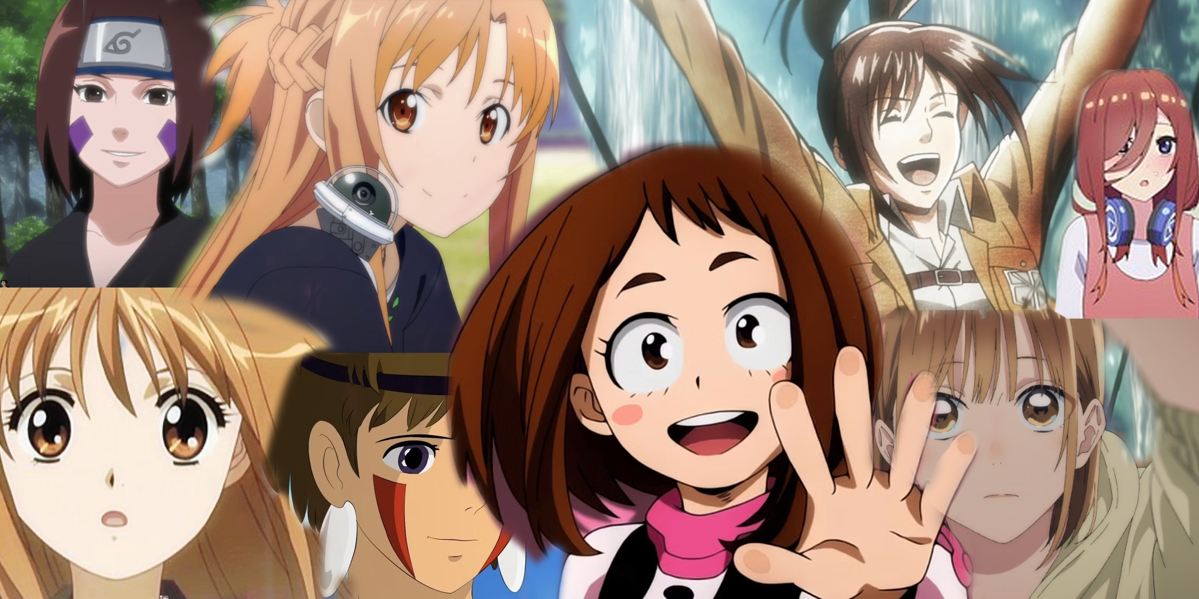 Picture of several female anime characters with brown hair