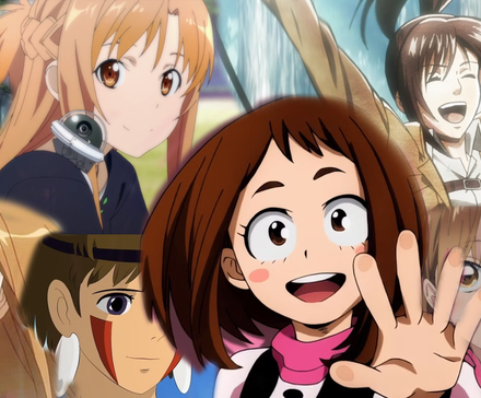 picture of multiple female anime characters with brown hair