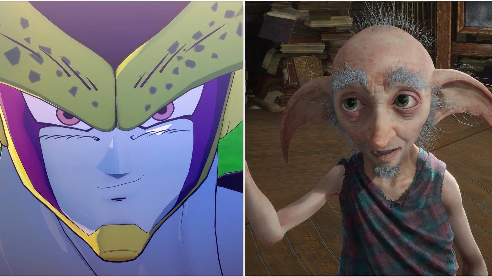 Cell in Dragon Ball Z Kakarot and A house elf in Hogwarts Legacy