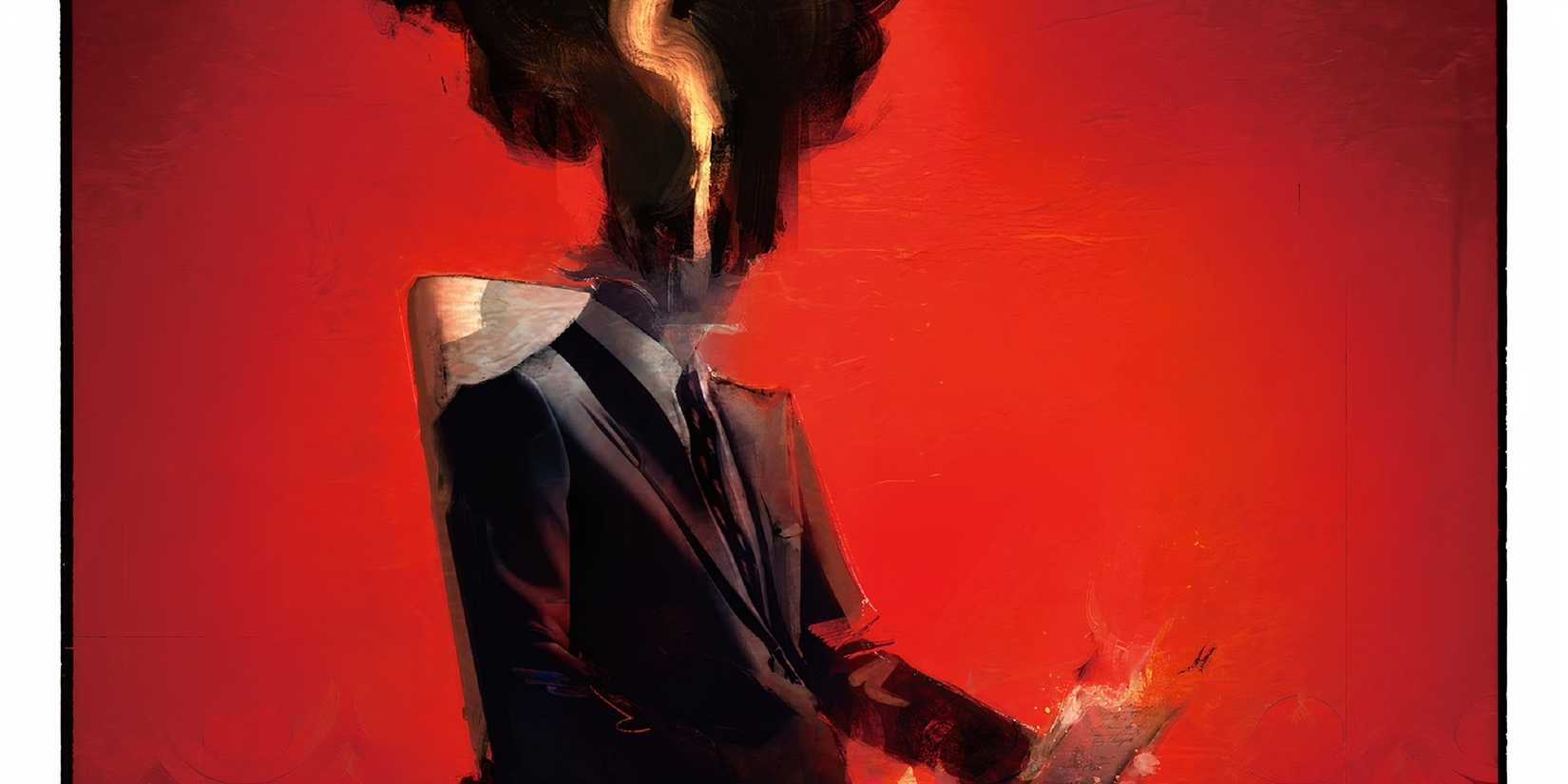 Chandra Hume in the maga Choji X sitting with his book with fire coming out of his head.