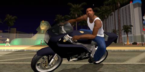 CJ riding a motorcycle - Grand Theft Auto: San Andreas