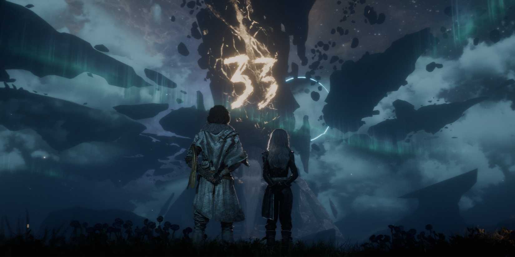 Clair Obscur Expedition 33 Verso and Maelle looking out at the monolith