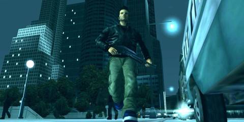 Claude walking around Liberty City with a shotgun - Grand Theft Auto 3