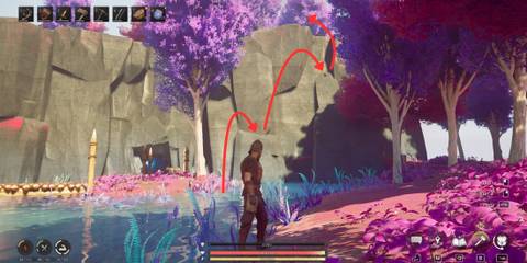 cliff wall jumps leading to first tree in hearstrings quest in runescape dragonwilds