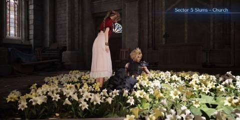 Cloud falling into Aerith's church in Final Fantasy 7 (2)