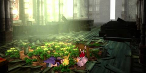 Cloud falling into Aerith's church in Final Fantasy 7 (3)
