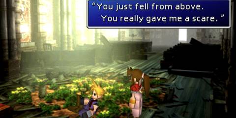 Cloud falling into Aerith's church in Final Fantasy 7