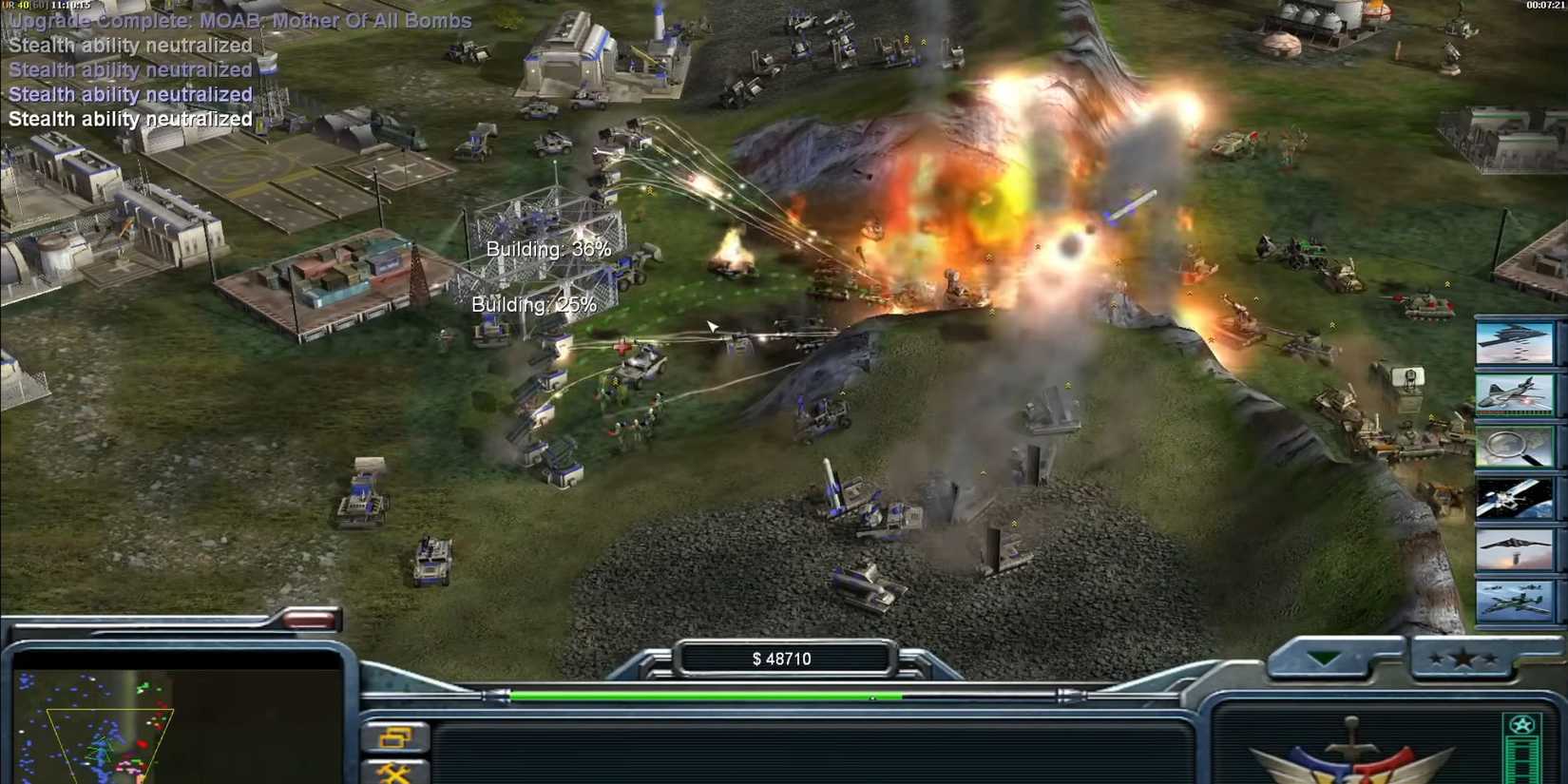 A player defending their base against an opponent in Command & Conquer: Generals