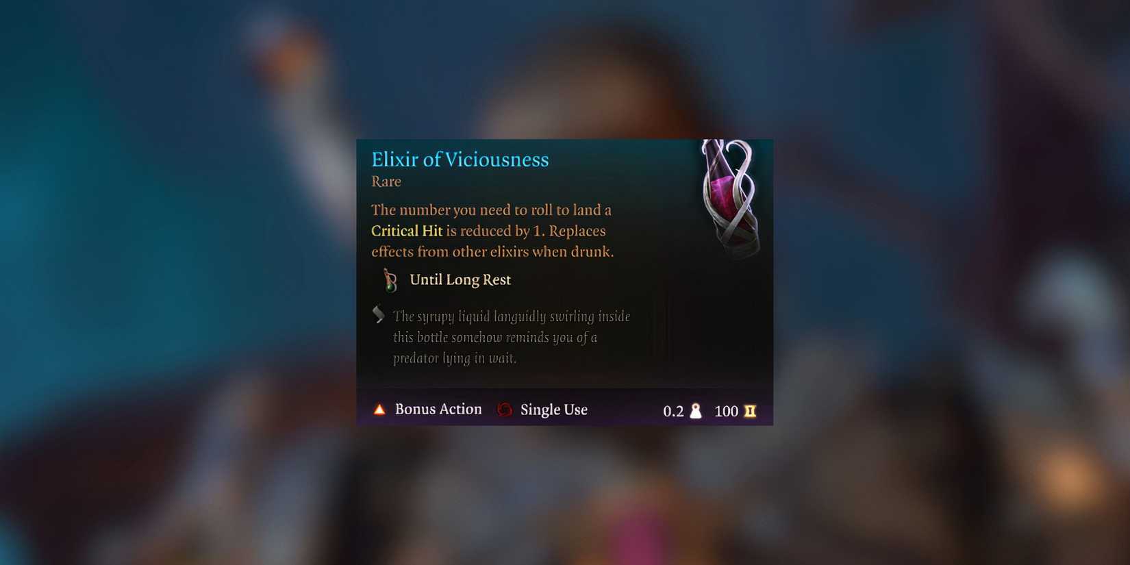 Item description for Elixir of Viciousness in Baldur's Gate 3