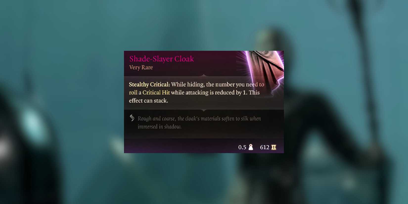 Item description for Shade-Slayer Cloak in Baldur's Gate 3