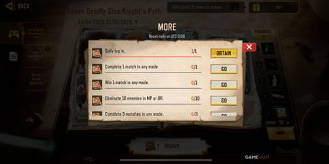 daily challenges for the Seven Deadly Sins Knight's Path event in COD Mobile