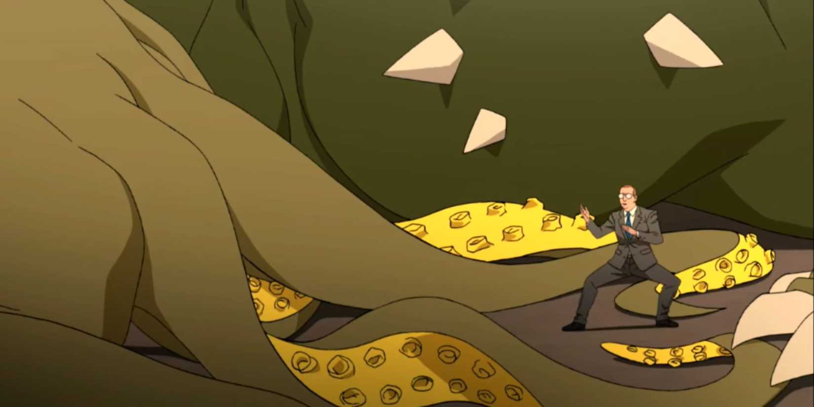 Donald is prepared to throw hands against Hail Mary, the unconscious Kaiju when she twitches in Invincible Season 3