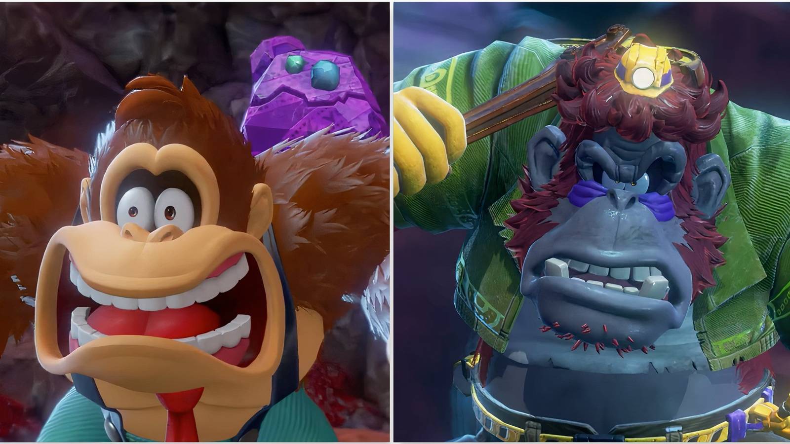 Donkey Kong and a villain in Donkey Kong Bananza