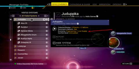 Economy Information in Discoveries Tab No Man's Sky