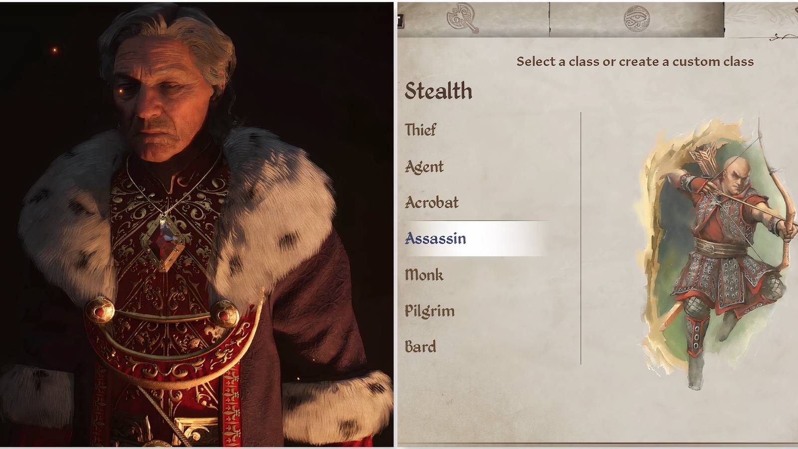 Emperor Septim and class menu in The Elder Scrolls 4 Oblivion Remastered