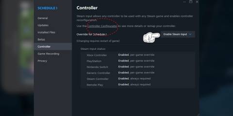 Enabling Steam Input in Schedule 1