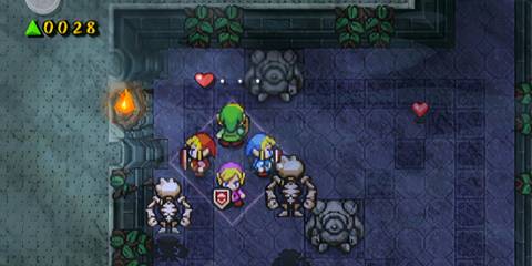 Exploring a dungeon in The Legend of Zelda Four Swords Adventures